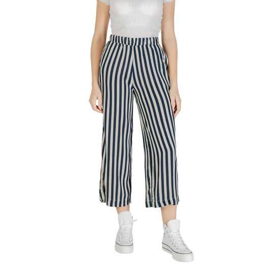 ICHI Blue Viscose Cropped Pant