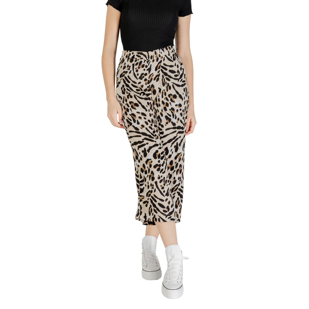 ICHI Beige Viskos Cropped Byxor