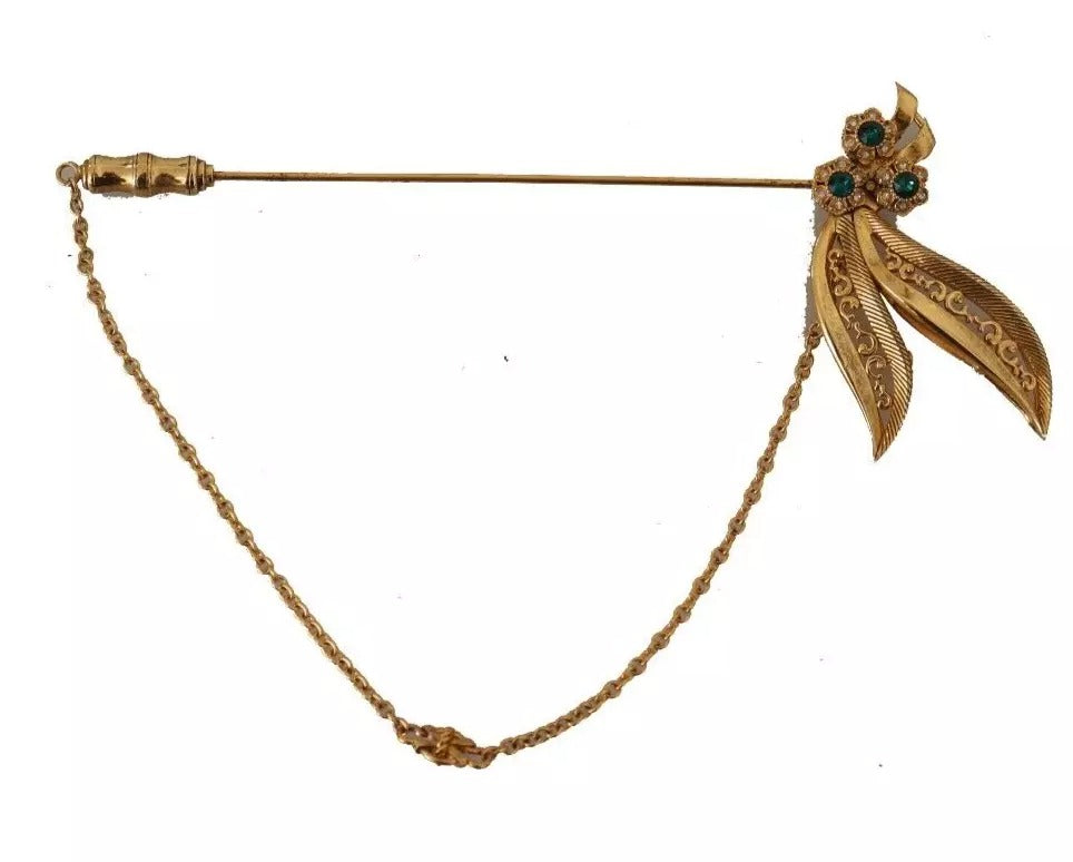 Dolce & Gabbana Guldfärgad 925 Sterlingsilver Kristallkedja Brosch