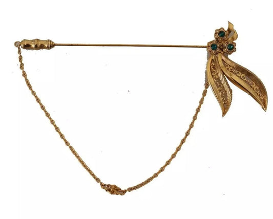 Dolce & Gabbana Guldfärgad 925 Sterlingsilver Kristallkedja Brosch