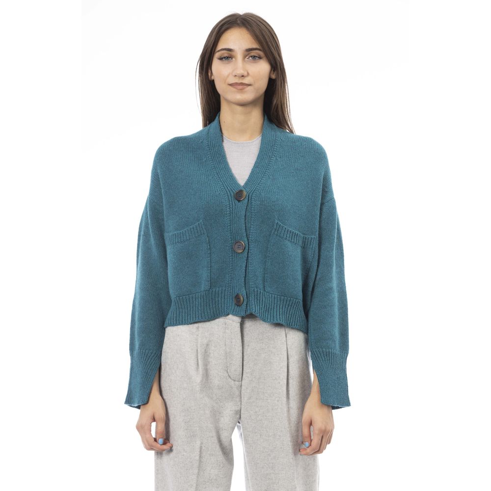 Blågrønn merinoullcardigan