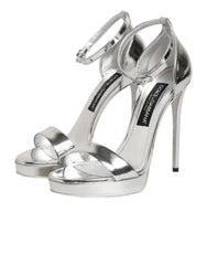 Dolce & Gabbana Silver Leather Platform Keira Sandals Shoes