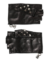 Dolce & Gabbana Black Leather Studded Fingerless Hand Mitten Men Gloves