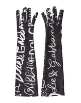 Dolce & Gabbana Black White DG Logo Elbow Length Mitten Gloves