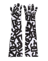 Dolce & Gabbana Black White DG Logo Elbow Length Mitten Gloves