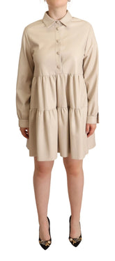 Jucca Leather Beige Long Sleeves Collared A-line Mini Dress