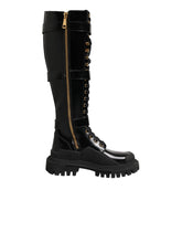 Dolce & Gabbana Black Buckle Embellished Knee High Boots Shoes
