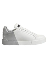 Dolce & Gabbana White Gray Low Top Leather Sneaker Shoes