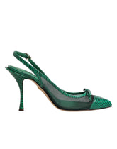 Dolce & Gabbana Green Leather Mesh Heels Slingback Shoes