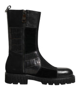 Dolce & Gabbana Black Patchwork Leather Mid Calf Boot Shoes