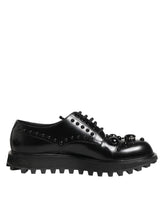 Dolce & Gabbana Black Leather Studded Men Formal Derby Shoes