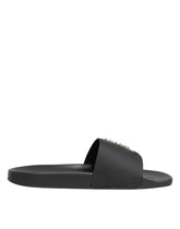 Dolce & Gabbana Black Leather Slides Sandals Beachwear Shoes