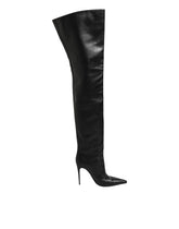 Dolce & Gabbana Black Leather Stiletto Knee High Boots Shoes
