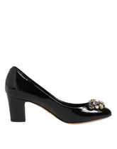 Dolce & Gabbana Black Leather Crystals Heels Pumps Shoes