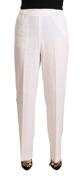 Fabiana Filippi Linen White High Waist Straight Formal Trouser Pants