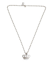 Dolce & Gabbana Silver Tone Brass Chain Crown Crystal Pendant Necklace