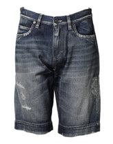Dolce & Gabbana Blue Cotton Distressed Denim Bermuda Shorts