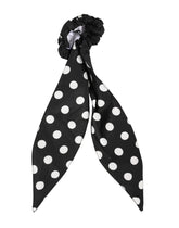 Dolce & Gabbana Black Cotton Polka Dot Scarf Tie Accessory Hair Scrunchie