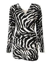 Dolce & Gabbana Black White Zebra Silk Sheath Mini Dress
