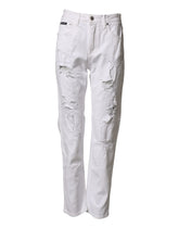 Dolce & Gabbana White Distressed Cotton BOYFRIEND Denim Jeans