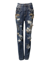 Dolce & Gabbana Blue Cotton Rhinestone Embellish Denim Jeans