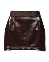 Dolce & Gabbana Dark Brown Cotton Fitted High Waist Mini Skirt