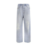 Diesel Light Blue Cotton Relaxed Fit Jeans