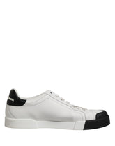 Dolce & Gabbana Black White Leather Low Top Sneakers Shoes