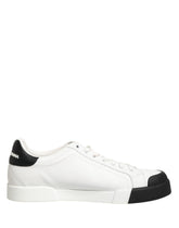 Dolce & Gabbana Black White Leather Low Top Sneakers Shoes