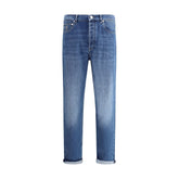 Brunello Cucinelli Blue Cotton Straight-Leg Jeans