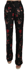 Dolce & Gabbana Floral Print Black Boot Cut Trouser Pants