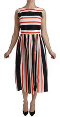 Dolce & Gabbana Multicolor Stripes A-Line Pleated Midi Dress
