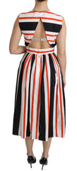Dolce & Gabbana Multicolor Stripes A-Line Pleated Midi Dress