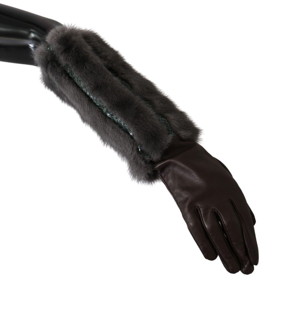 Bruna läderhandskar med päls, mitt på ärmen