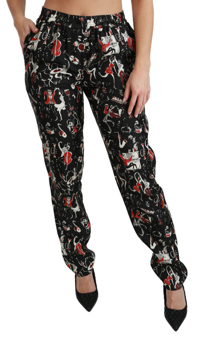 Dolce &amp; Gabbana Svarta Silkebyxor Med Mellanhög Midja