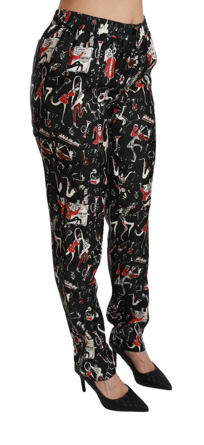 Dolce &amp; Gabbana Svarta Silkebyxor Med Mellanhög Midja