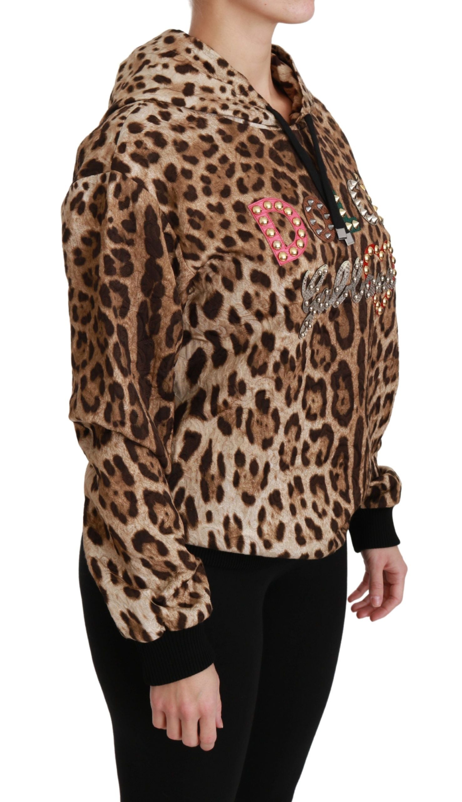 Brun Ayers Leopardtröja med Nitar och Huva