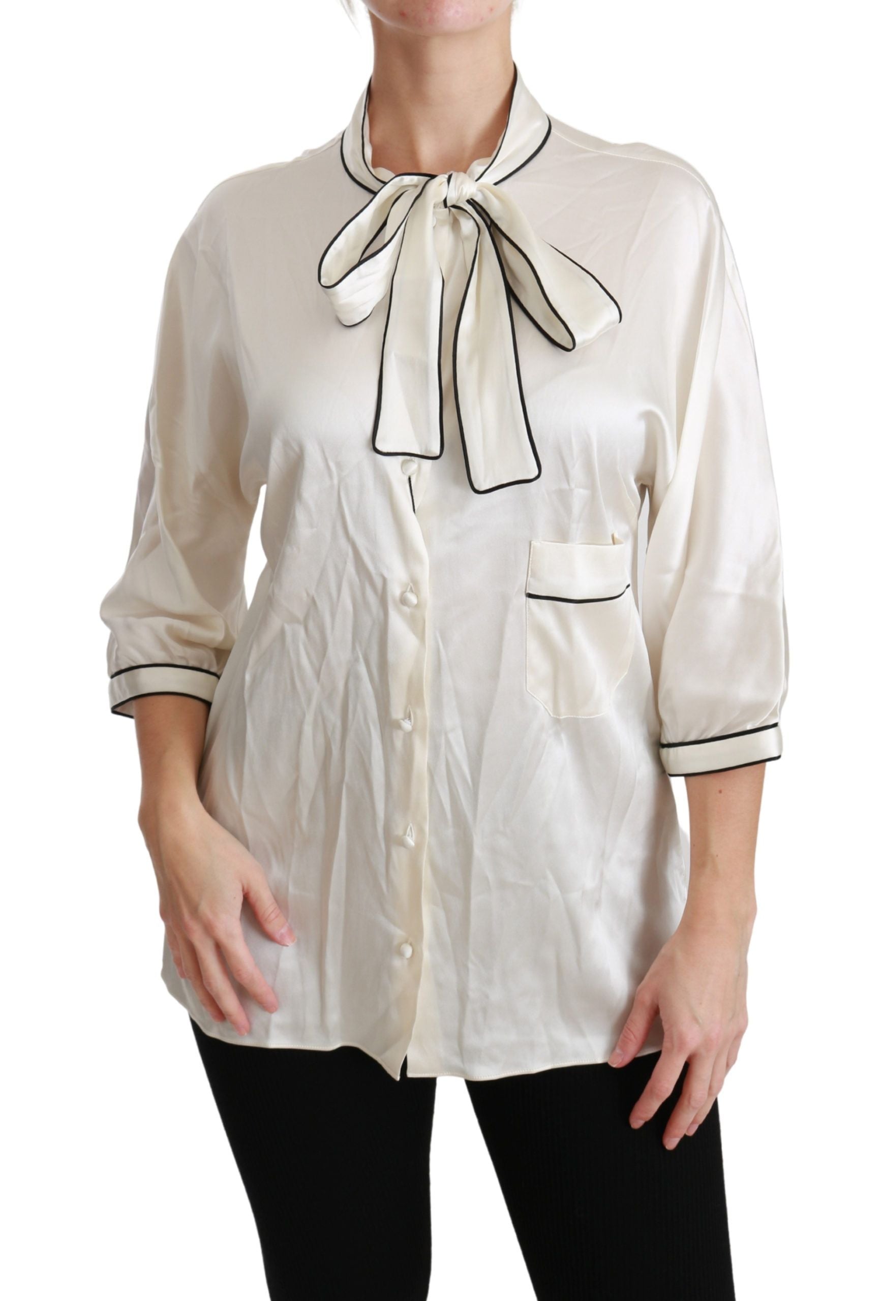 Beige 3/4-ärmad skjortblus sidentopp