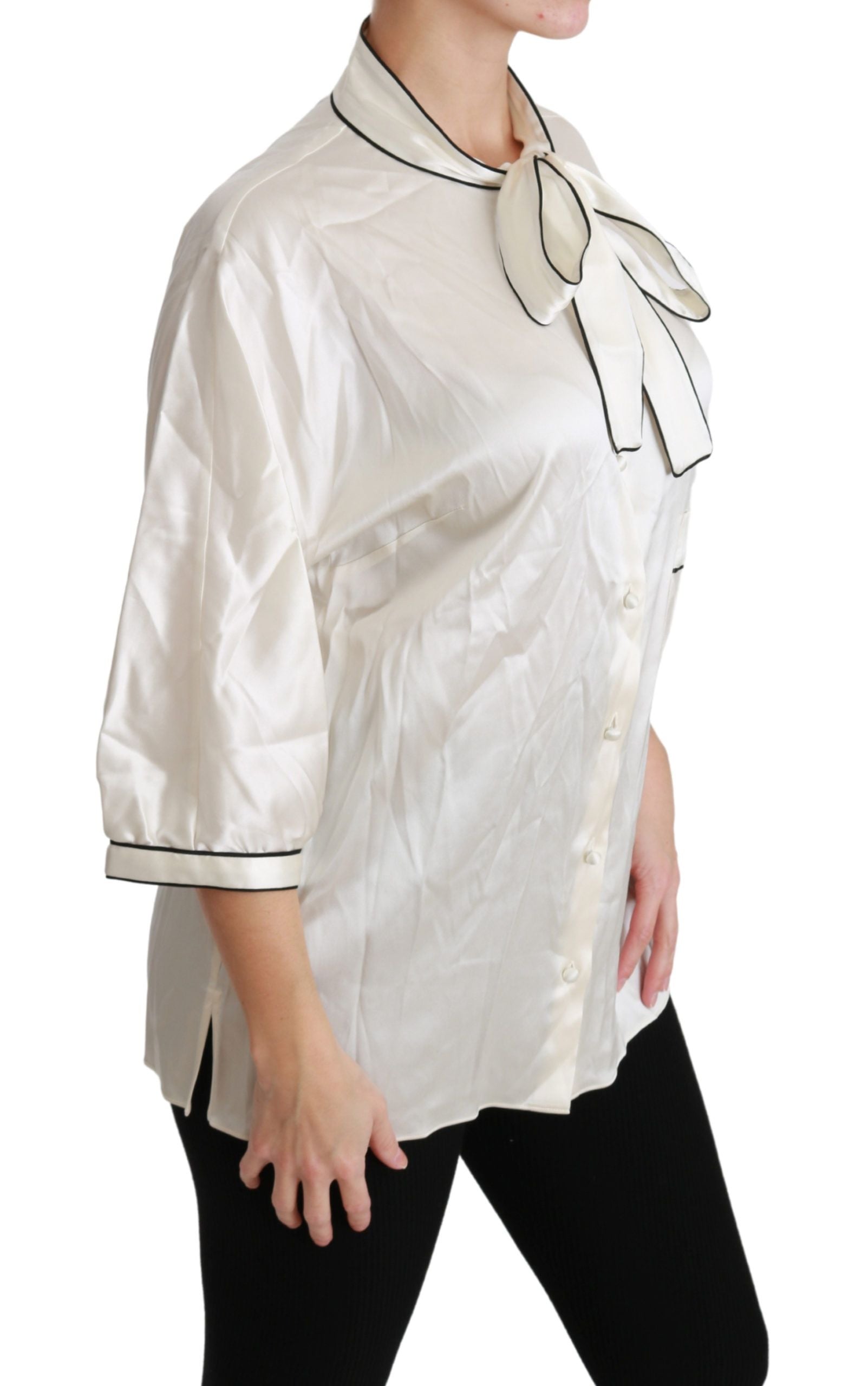 Beige 3/4-ärmad skjortblus sidentopp