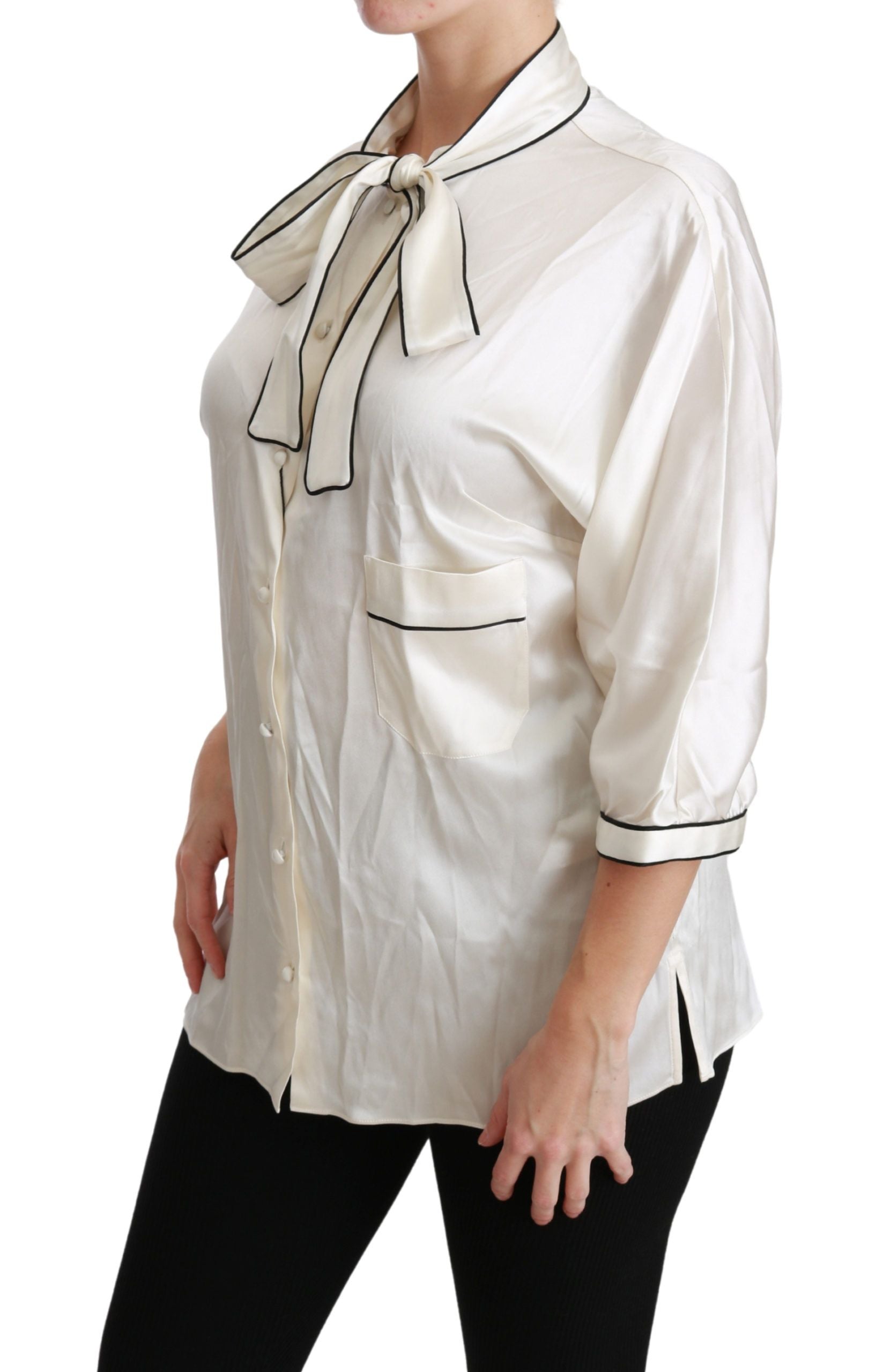 Beige 3/4-ärmad skjortblus sidentopp