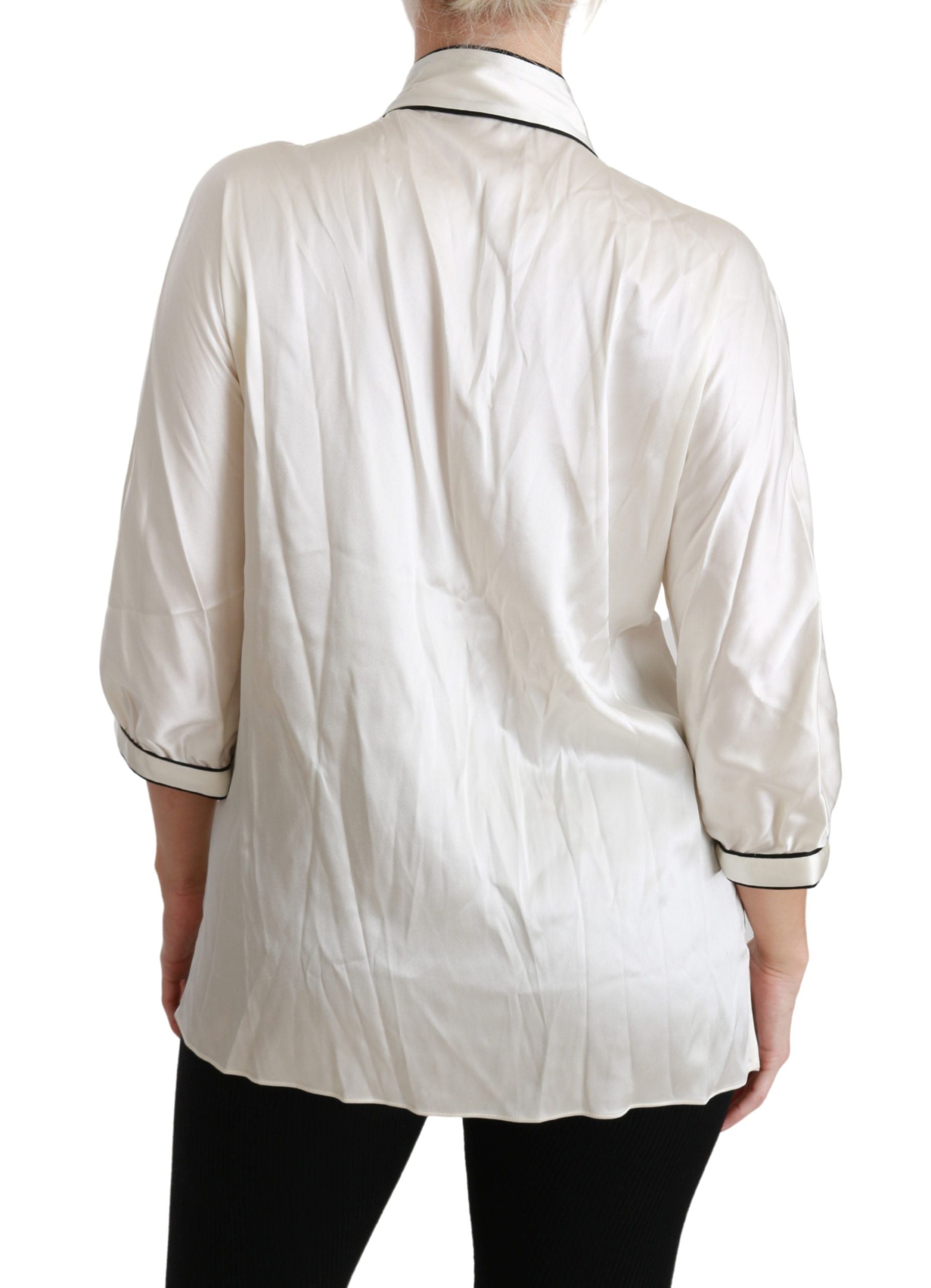 Beige 3/4-ärmad skjortblus sidentopp