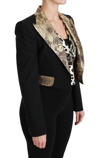 Dolce &amp; Gabbana Svart Jacquard Västkavaj Kappa Ulljacka
