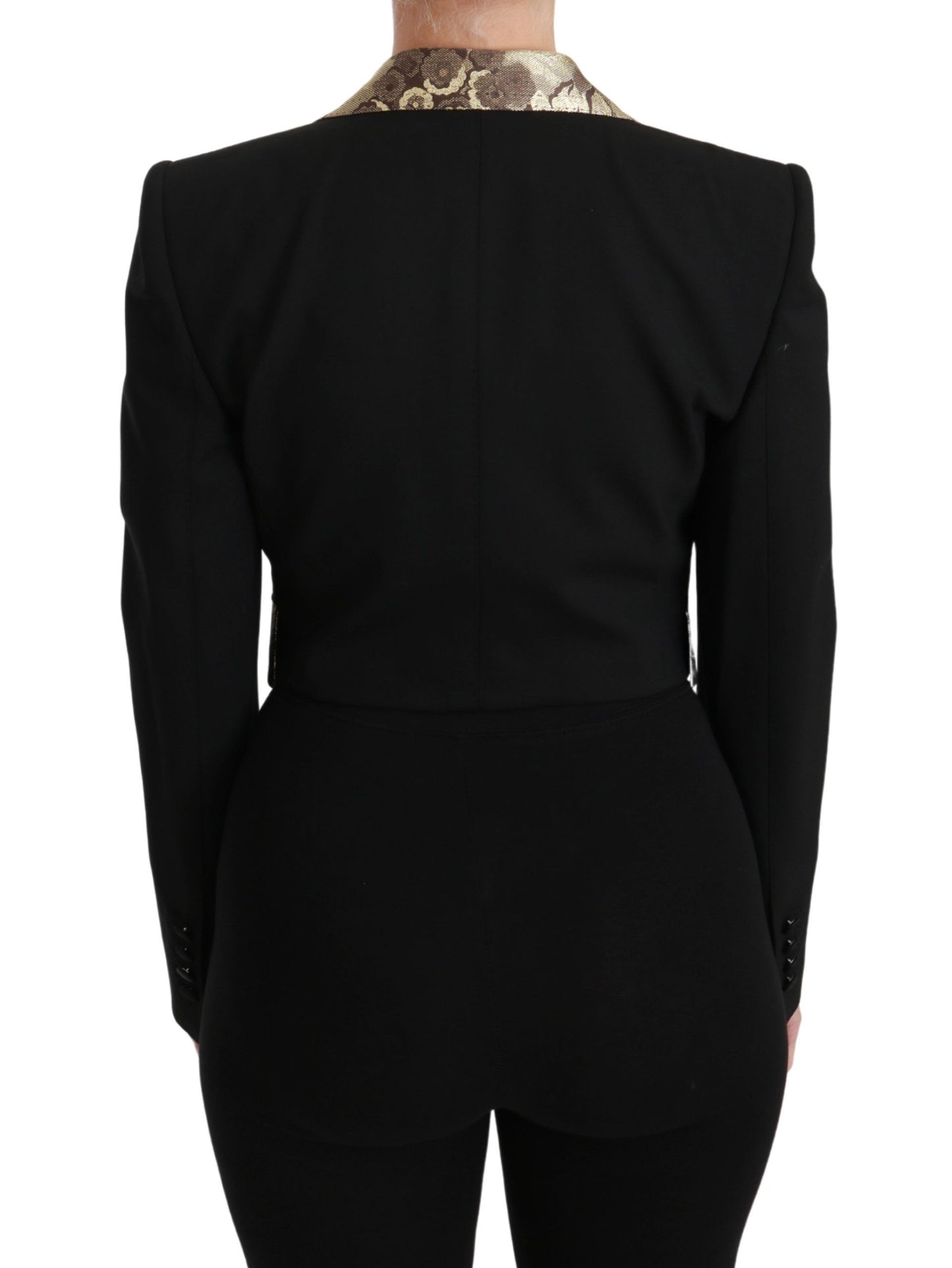 Dolce &amp; Gabbana Svart Jacquard Västkavaj Kappa Ulljacka