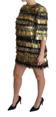 Dolce & Gabbana Polyester Black Gold Leopard Shift Mini Dress