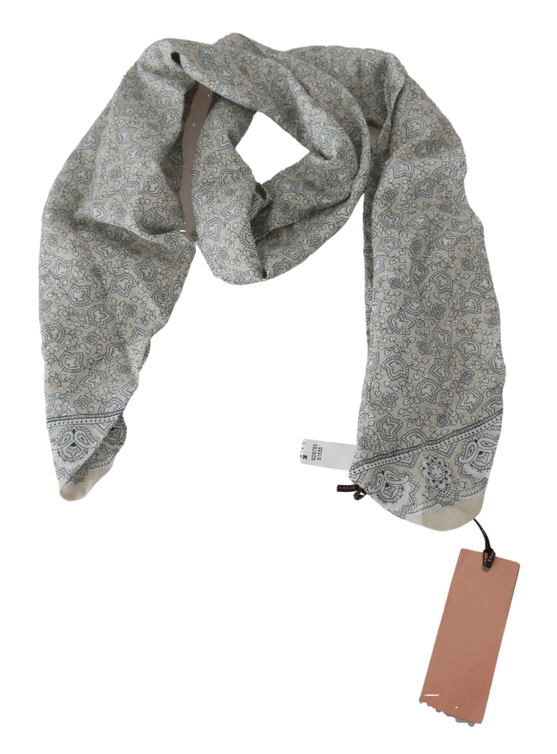 Bomullsbeige blå fantasitryck halsduk
