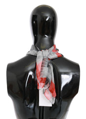 Costume National Röd 100% Siden Märkt Grå Halsduk