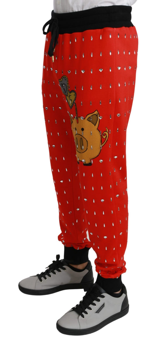 Dolce &amp; Gabbana Röda Spargris Bomull Kristallbyxor Byxor