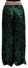 Dolce & Gabbana Green Sequin Trousers Queens Angel Pants