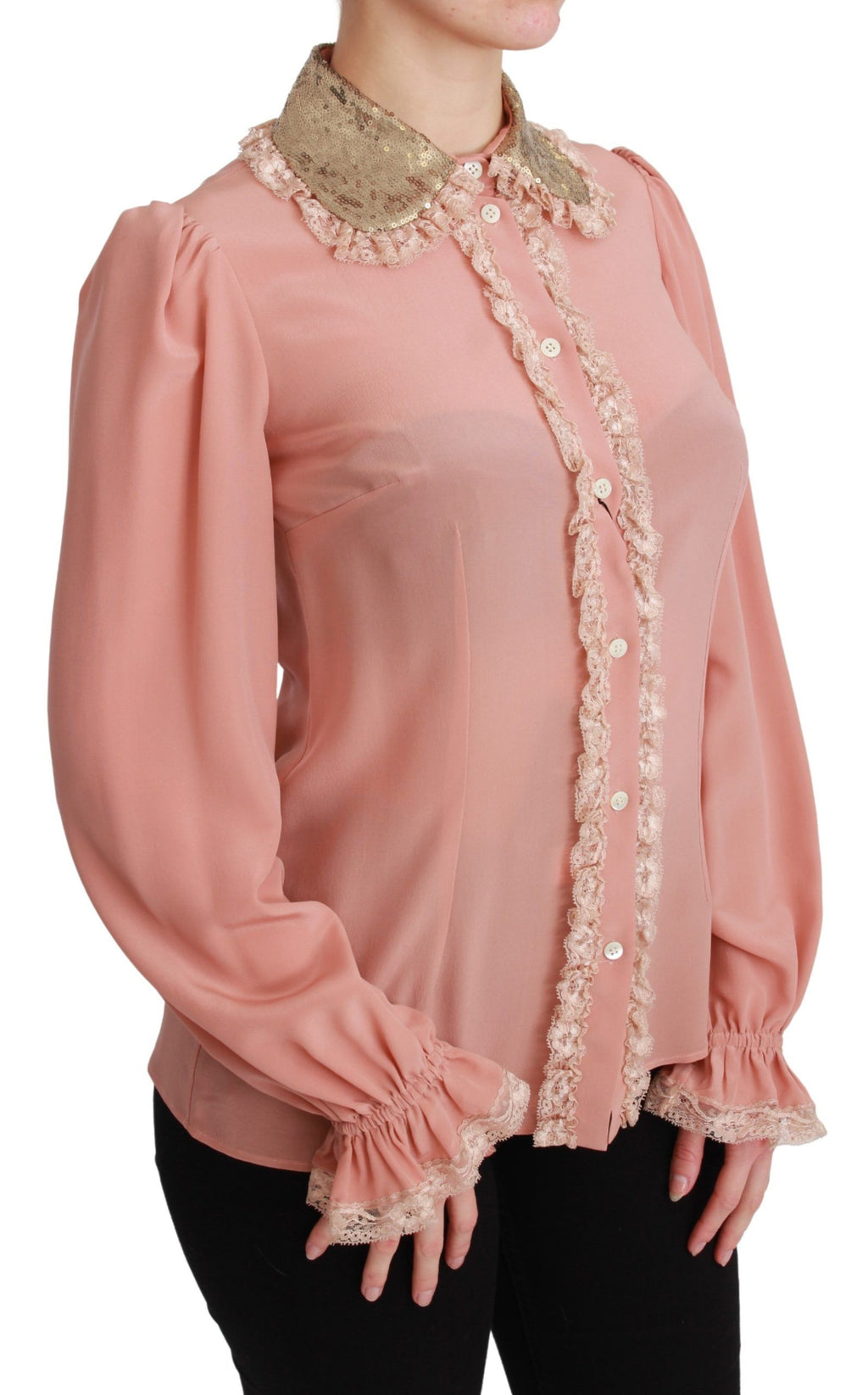Rosa silkegull paljettblonderbluse