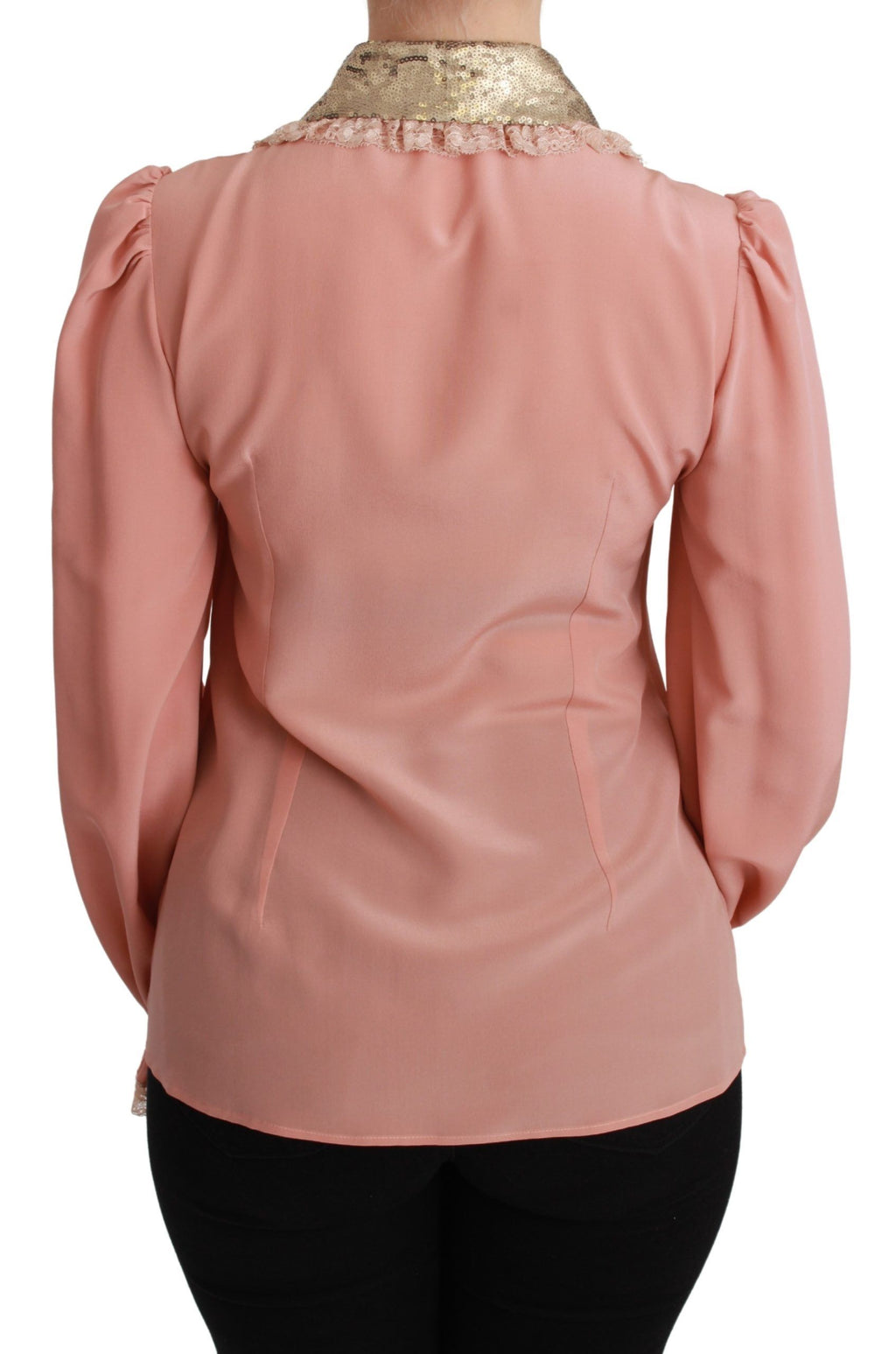 Rosa silkegull paljettblonderbluse